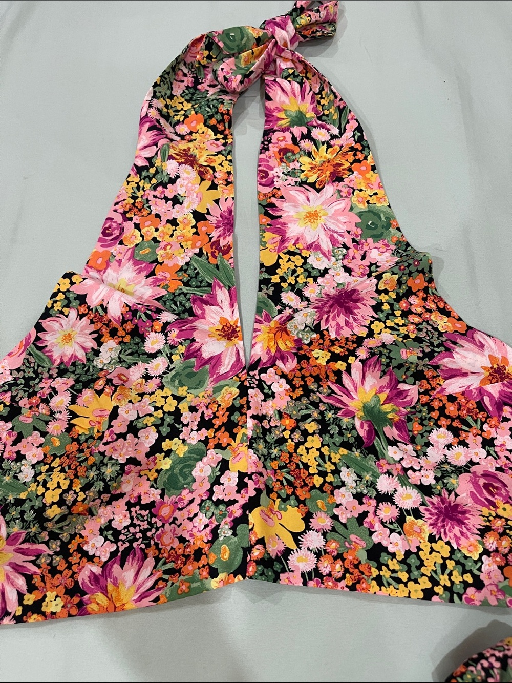 H&M Floral Halter Crop Top - Pink, Green, Orange